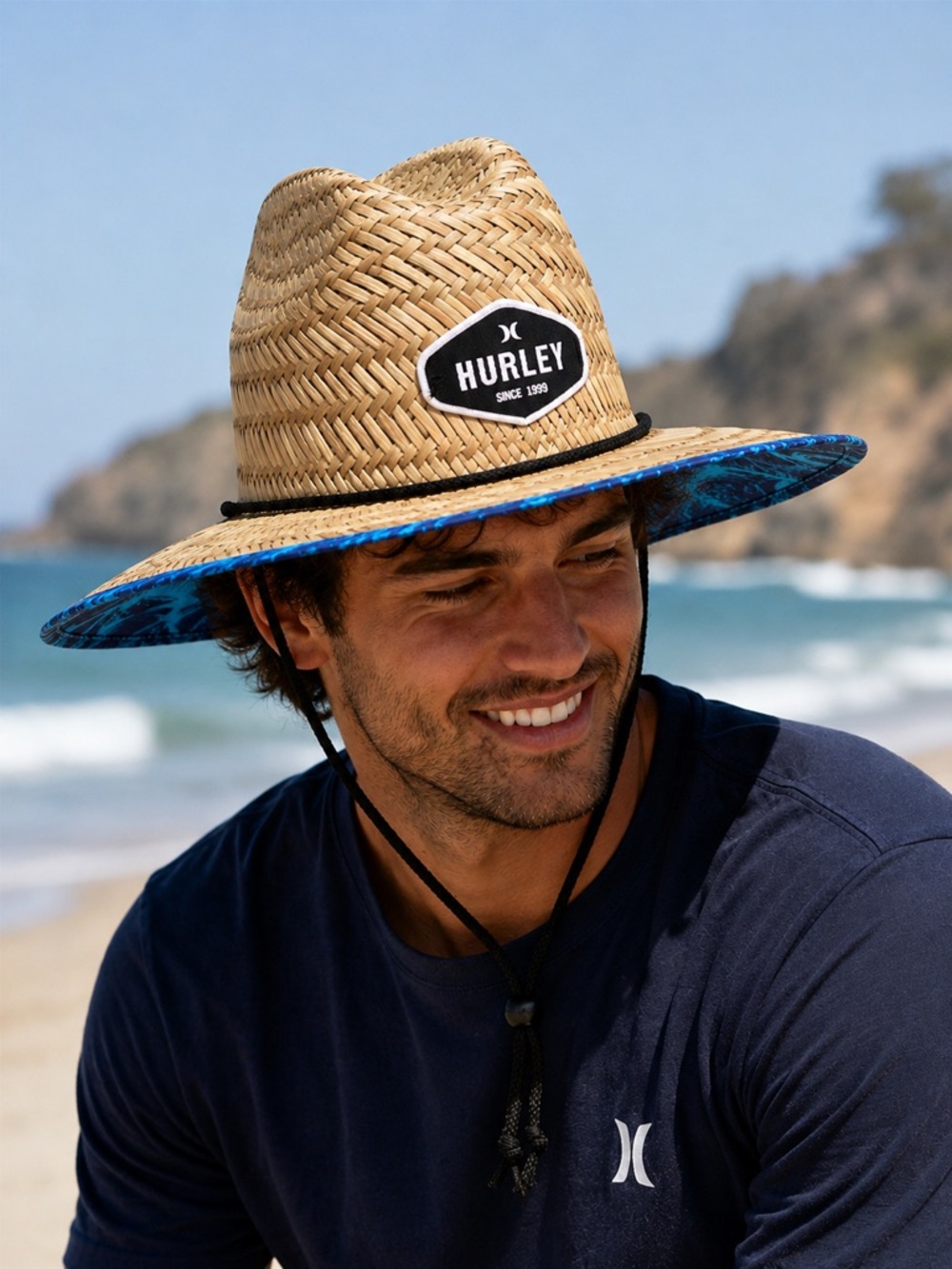 NWT Hurley Bayside Straw Lifeguard Hat Blue Wave Underside Brim OS Unisex Beach - Picture 2 of 10